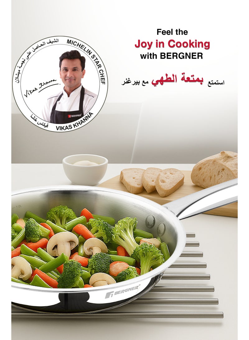 Bergner 22cm (1.1L) TriPro Tri-Ply Stainless Steel Fry Pan, Healthy Cooking Skillet, Less Oil Use, Fast & Even Heat, Durable Non-Toxic Frying Pan, Easy to Clean, Induction & Gas Stove Compatible - Image 5